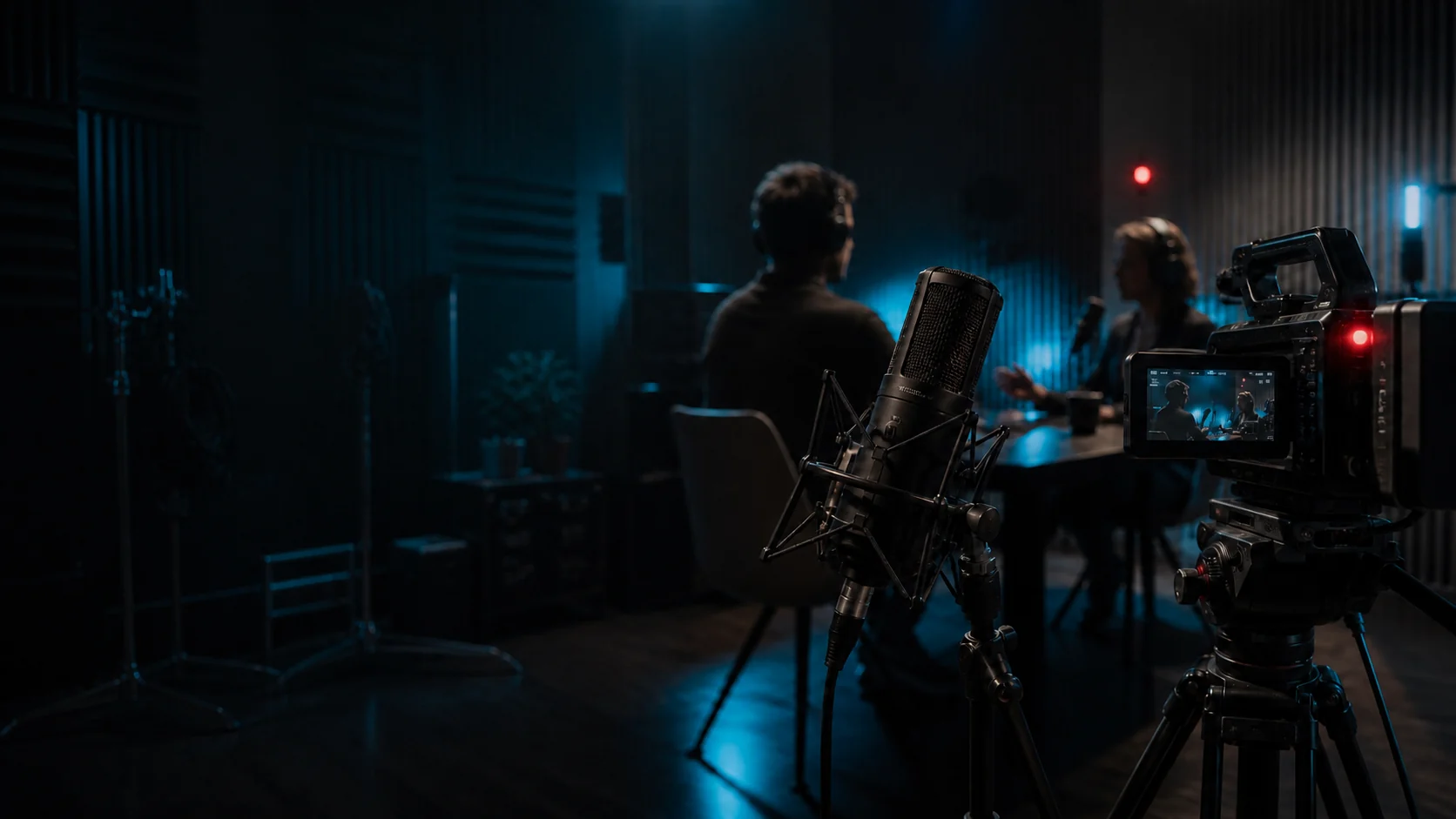 Micrófono y cámara en un estudio de videopodcast